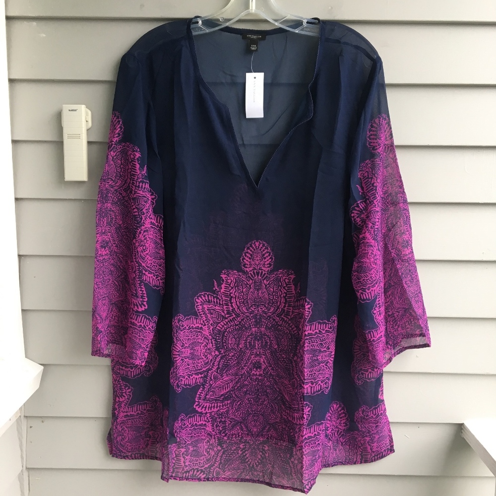 ANN TAYLOR Sheer Tunic Cover Up Blouse 2X NWT